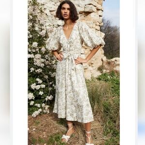 Stunning French Toile Puff Sleeve Midi Dress